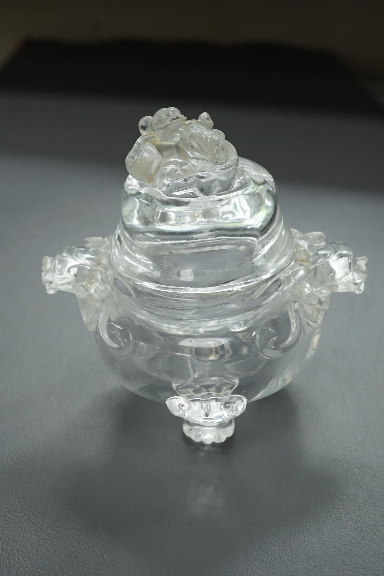 A Chinese rock crystal tripod censer and cover, ding, early 20th century